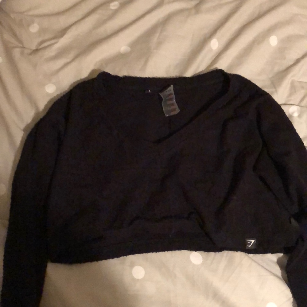 Gymshark cropped long sleeve black towel shirt